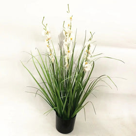 M296 New Wedding Greenery Decorative Silk Plants Large PVC Potted Artificial Onion Grass Pot with Reed Flowers for Home Decor