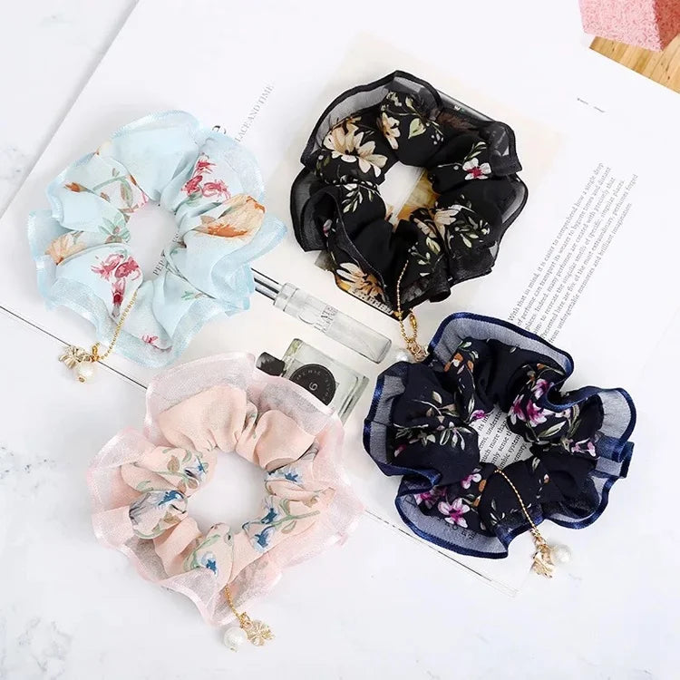 MIO Fashion Ladies Lace Flower Print Elastic Hair Bands Pearls Headwear Ladies Casual Elastic Sports Hair Band