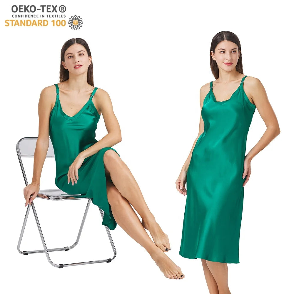 Recommend 100% Mulberry Silk Women's Sleepwear Pajamas Silk Night Dress Long Satin Chemise