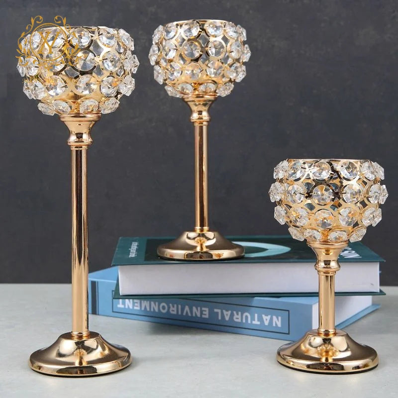 Crystal Candle Holder European Gold Candle Cup Wedding Metal Single Candle Holder Home Living Room Metal Decoration