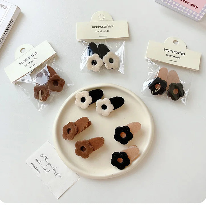 2PCS Set 4.5CM Colorful Flocking Acrylic+Metal Environmental Protection Hair Clips Hair Accessories for Girls Hair Decoration