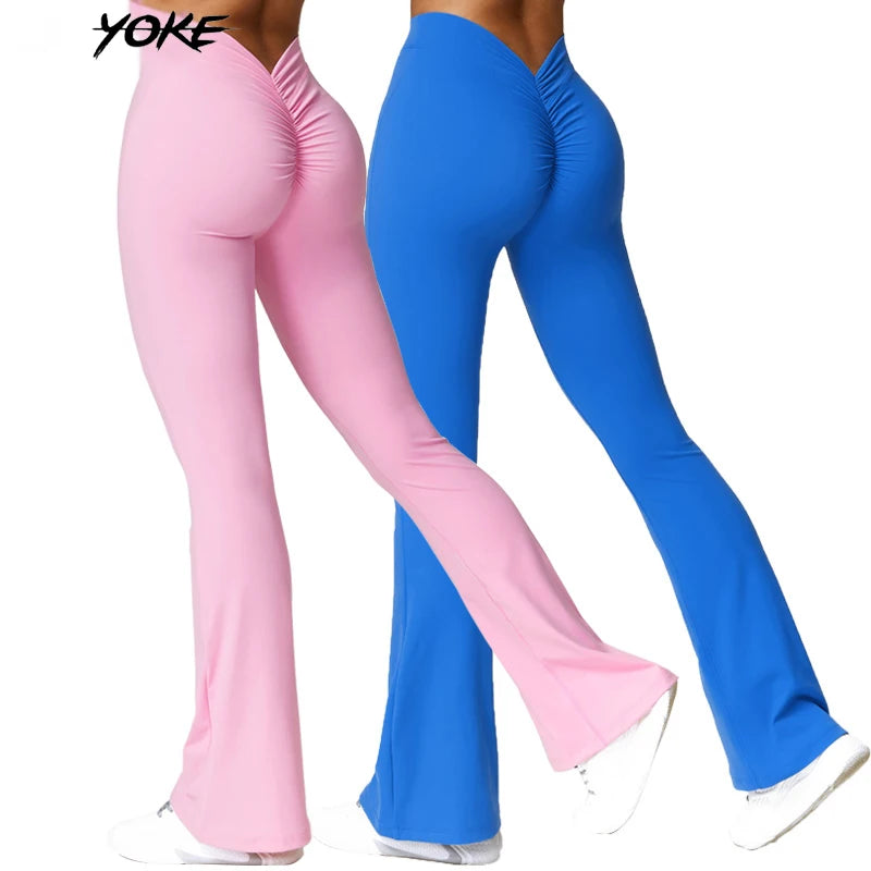 YOKE 2024 Women High Waist Seamless  Butt Lift Scrunched Fitness Workout Running Yoga Pants Flare Leggings