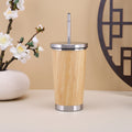 Double Wall 304 Stainless Steel 500ml Vacuum Insulated Tumbler Cups Straw Bamboo Desktop Use 12-24hrs Thermal Performance