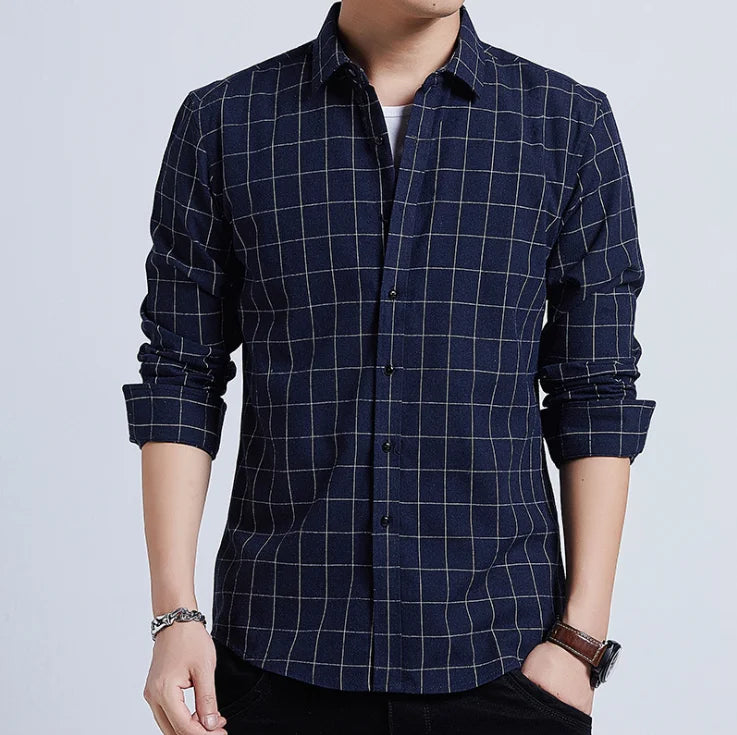 Factory Direct Sale 100% Cotton Mens Long Sleeve Plaid Flannel Shirt