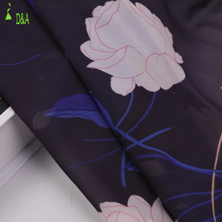 100% Polyester New Printed Floral Crepe Chiffon Fabric Eco-Friendly and Wrinkle Resistant for Girls' Clothes