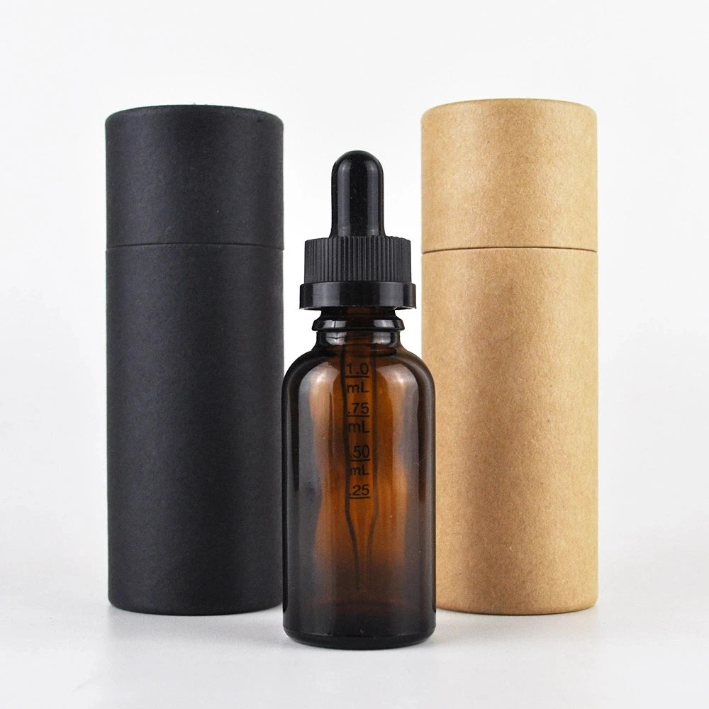 Luxury Dropper for Essential Oil Glass Lotion Bottle for Hair Oils 1oz 30ml Amber Blue Green Glass Pipette Bottles Paper Tube