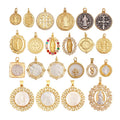 Diy Jewelry Copper Gold Plated Shiny Color Zircon Shell Accessories Vintage Geometric Round Oval Angel Virgin Mary Pendant