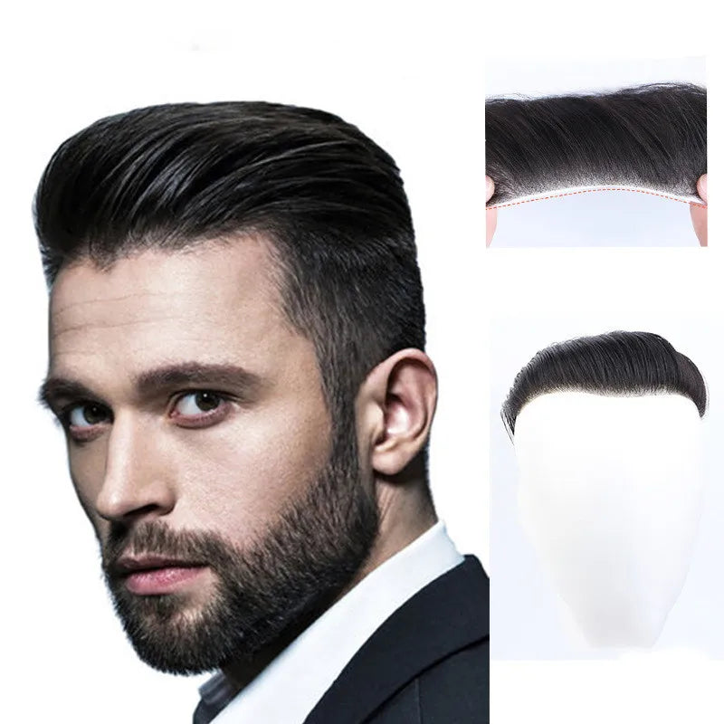 AU Online Popular Male Human Hair Pieces Natural Frontal Skin Base Men Hair Pieces with Covering Recessing Hairline