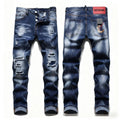 AeeDenim Stonewashed Y2K Customize LOGO Micro Elastic High Street Straight Youth Trousers Denim Cotton Casual Spot Blue