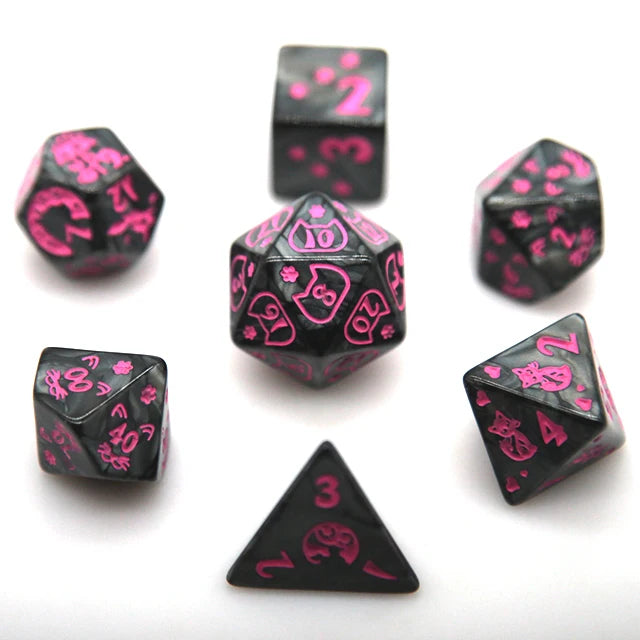 HS Acrylic Blue Cats Pattern RPG Dice Set for Polyhedral DND Dungeons and Dragons Games