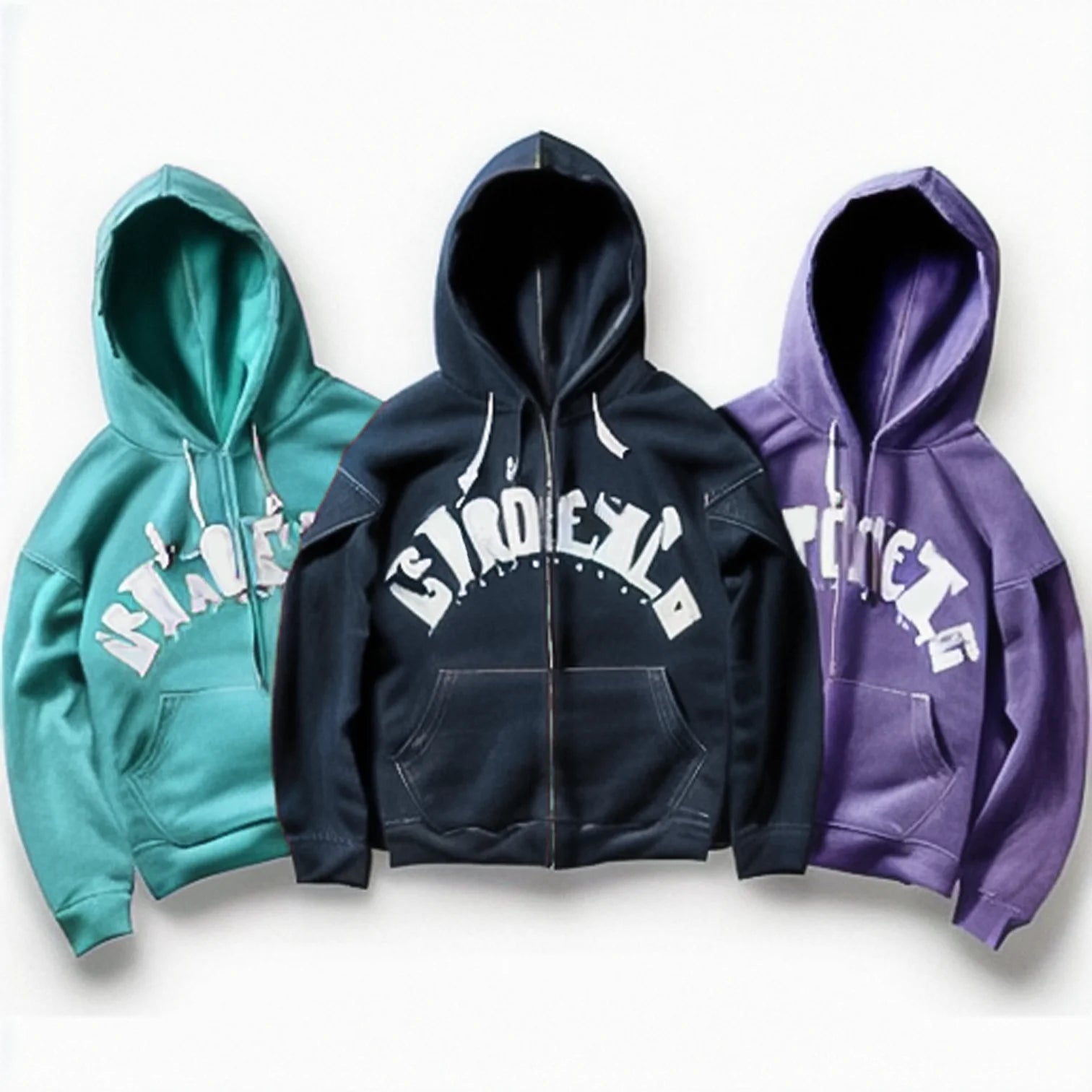 Colorful Custom Logo Oversized Cotton Terry Hoodie Zipper Puff Print Sun Faded Zip up Blank Black Hoodie Men