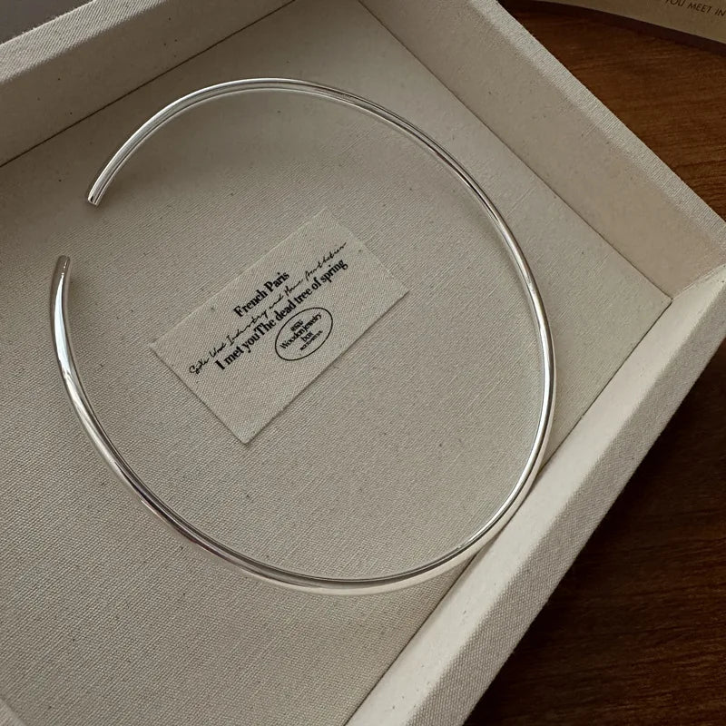 Wholesale Fashion 925 Sterling Silver Women Female Empty Round Torques Necklaces for Summer Jewelry