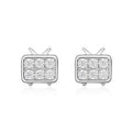 Mini Cute 925 Sterling Silver TV Shape CZ Diamond Stud Earrings for Women Girls