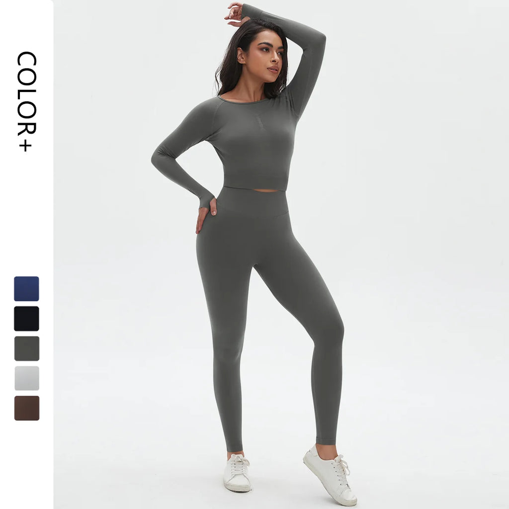 Women Leggings and Long Sleeve Shirt Women's Sets Strength Training Sportswear High Waist Yoga Sets