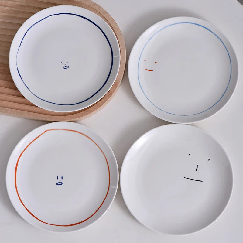 Solhui Ins Creative Expression Ceramic Plate 8inch Simple Ceramic Breakfast Dessert Salad Plate Ceramic Tableware