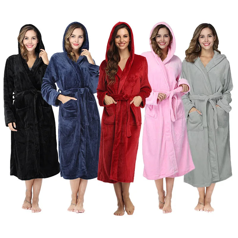 Wholesale Winter Warm Thick Printed Nightgown Collar Long Plus Size Flannel Fleece Women Bathrobe