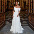 13242#Off-Shoulder A-Line Wedding Dresses Backless Cap Sleeves Civil Strapless Satin Sweep Train Wedding Bridal Gown