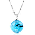 Chic Transparent Luminous Resin Round Ball Pendant Necklace Women Men Fashion Blue Sky Clouds Birds Necklace Jewelry