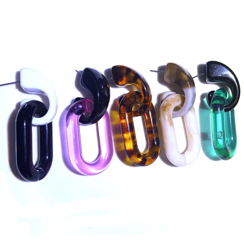 Simple Designer Vintage Geometric Resin Dangle Earrings Neon Amber Clear  Button Acrylic Drop Earrings