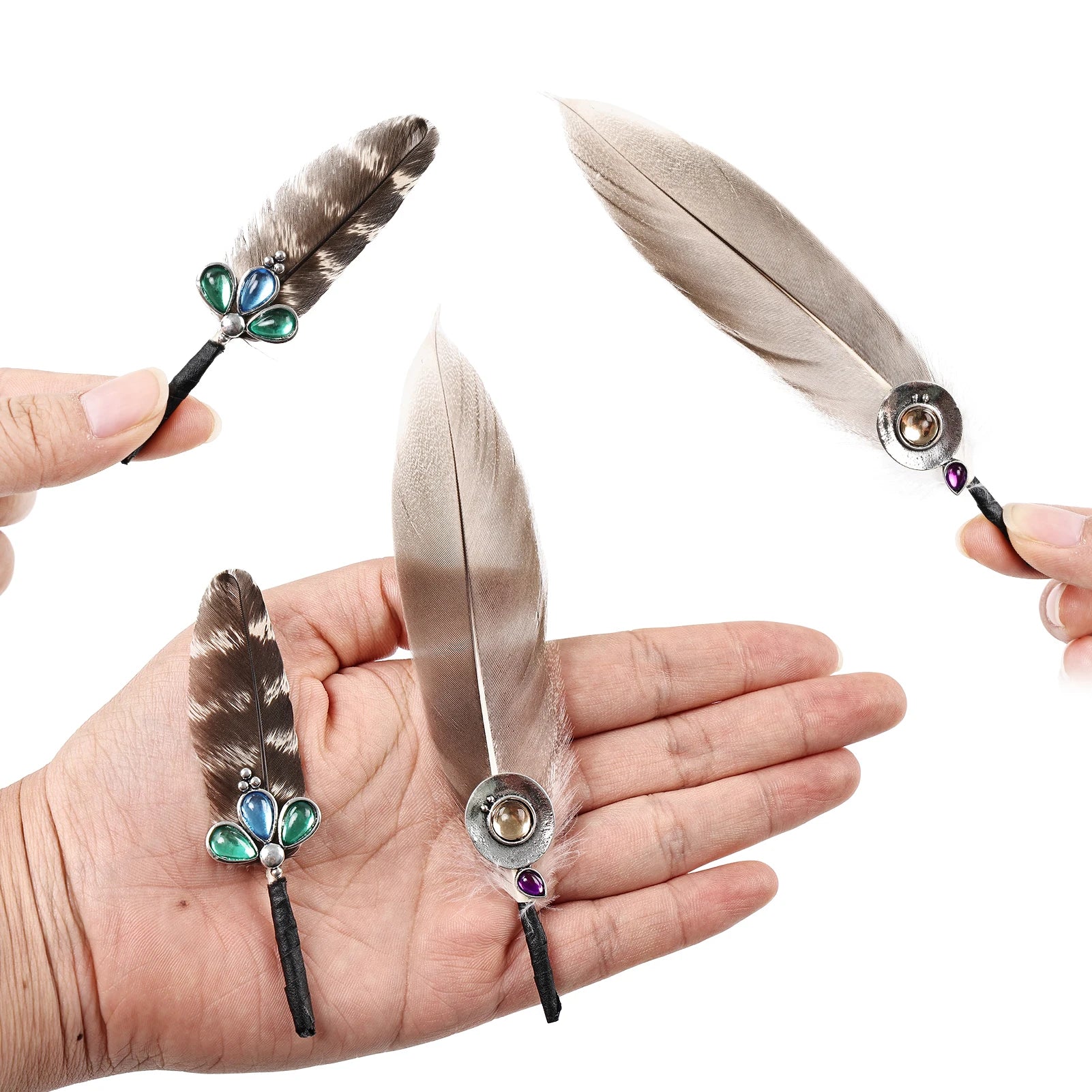 Wholesale Premium Hat Feathers with Turquoise Pin Vintage Handmade Feathers for Fashion Outfits Hat Decor Fedora Hat Ornaments