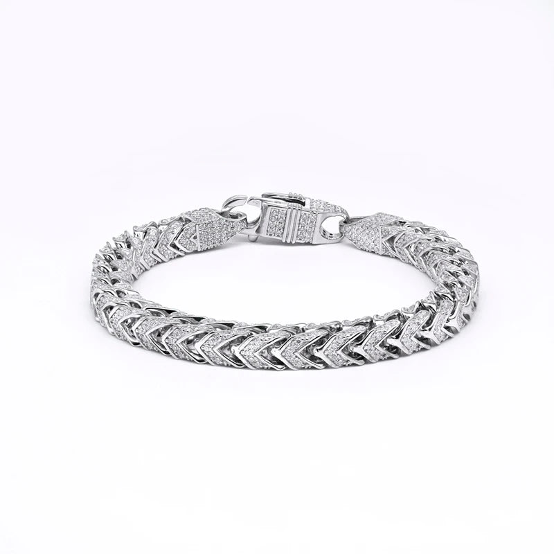Cadermay Jewelry Hip Hop Cuban Bracelet Iced Out Moissanite Diamonds 6mm Width 7inches Silver 925 Cuban Chain Bracelet