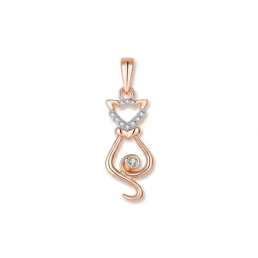 YILUN Adorable 925 Sterling Silver Zirconia Cat Pendant Rose Gold Plated Unique Jewelry for Cat Lover Women Perfect Gift