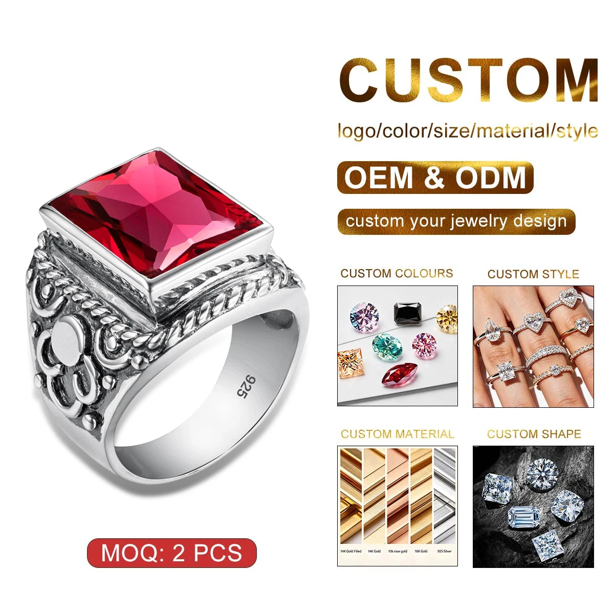 Vintage 925 Silver Ottoman Tugra Rings Turkey Amethyst Big Gemstone Rings for Men Silver 925 Sterling