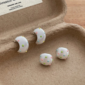Fashionable Colorful Polka Dot C-shaped Earrings Simple Unique Light Stud Earring for Summer