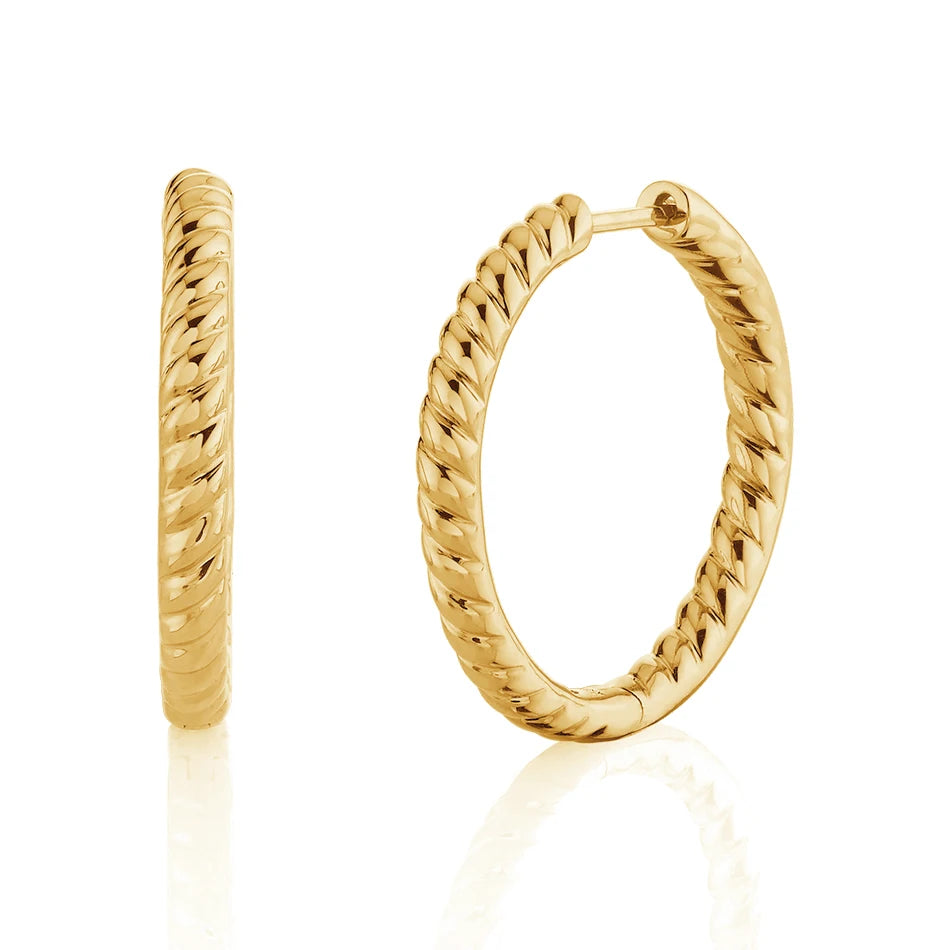 Nagosa Simple Gold Vermeil Jewelry 925 Sterling Silver Twist Rope Medium Hoop Earrings for Women Daily