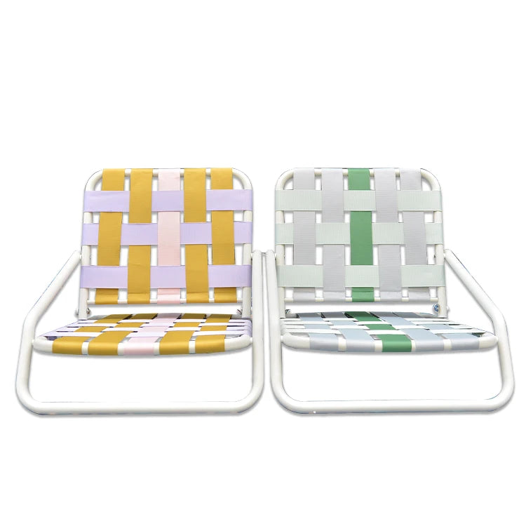 Factory Price Foldable Lightweight Bandage Lawn Outdoor Garden PP Strap Webbed Woven Low Back Beach Chair