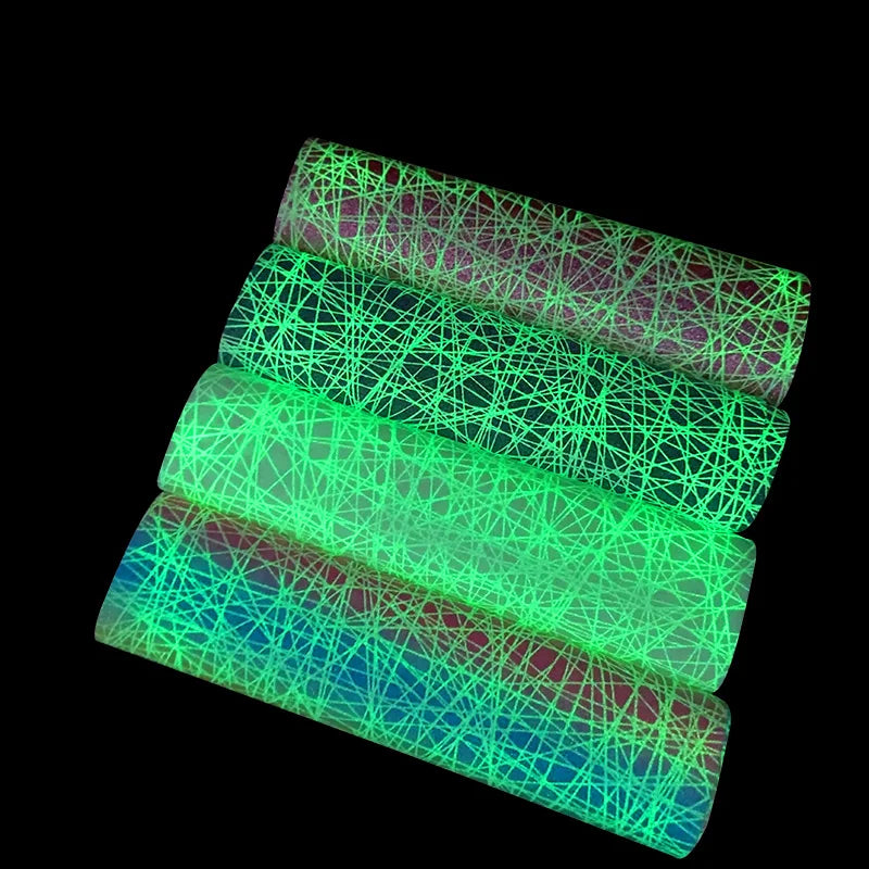 Glow in the Dark Glitter Pattern Printed Synthetic Sparkle Fabric Luminous Decorative Synthetic Leather Roll for Upholstery