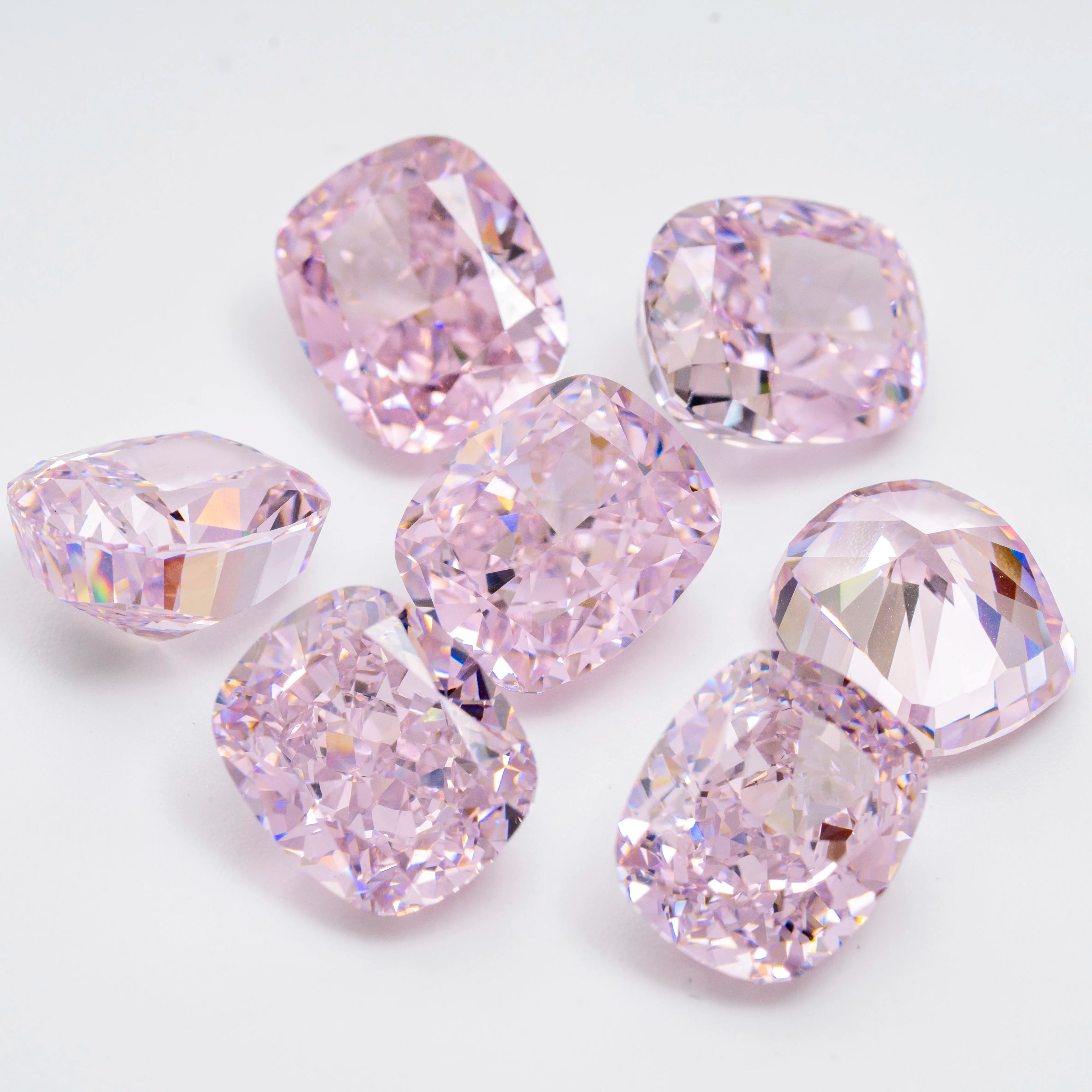 Synthetic Cubic Zircon Cushion Shape CZ Stone Ice Crushed Cut Pink Loose Cubic Zirconia Gemstone 10mmx12mm Color Play/Fire