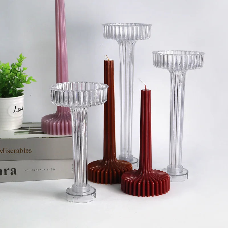 Durable Clear Plastic Church Christmas Candlestick Mold Ribbed Acrylic Pillar Cylindrical Mould for Candlelight for Cake Tools