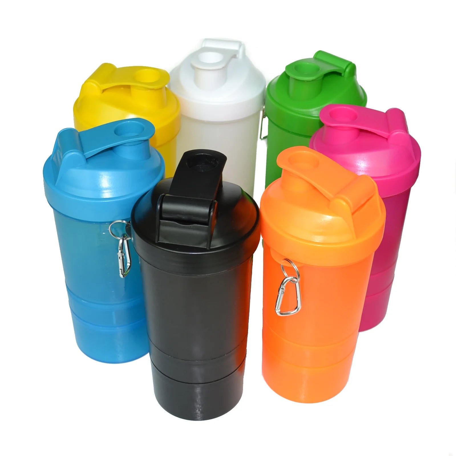 Madou Portable Minimalist 400ml Safe Protein Shaker Water Bottle with Funnel and Key Chain Gym Container Plastic Lid