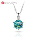 GIGAJEWE Cyan White Gold Color Round Cut Moissanite 6 Claw Setting Silver 925 Plated with 18k Gold Necklace