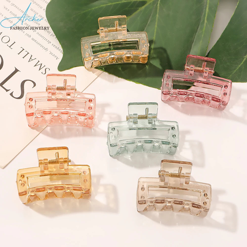 Hot Sale Mini Macaron Shark Hair Clip Elegant and Simple Acrylic Hair Claw Square Candy Colorful Hairgrip for Girls