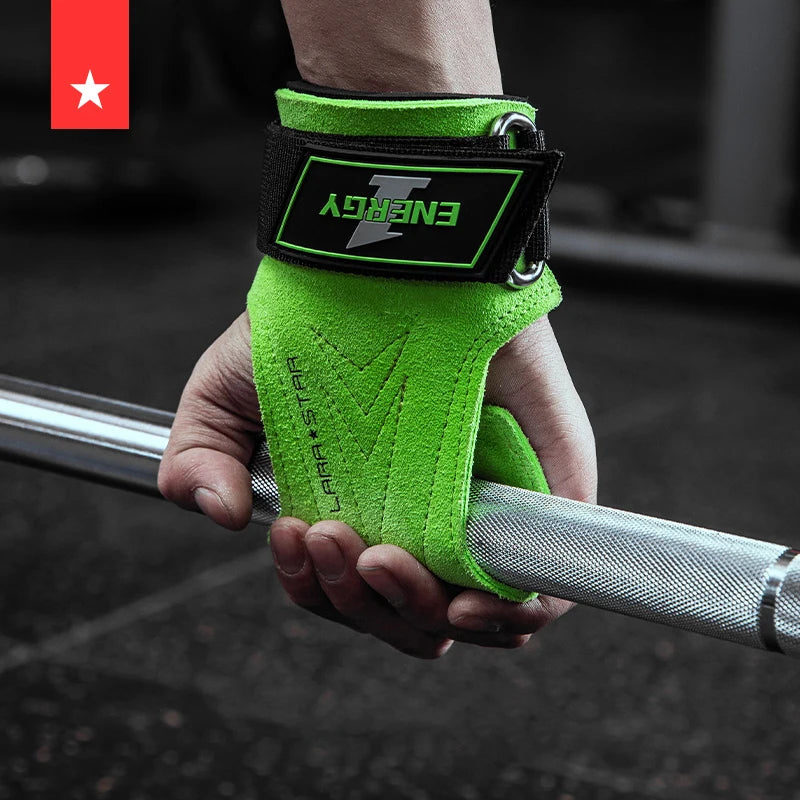 LS0733 Cowhide Leather Lifting Straps for Weightlifting Gymnastics Handle Grip with Neoprene Palm Guard and Wrist Protection