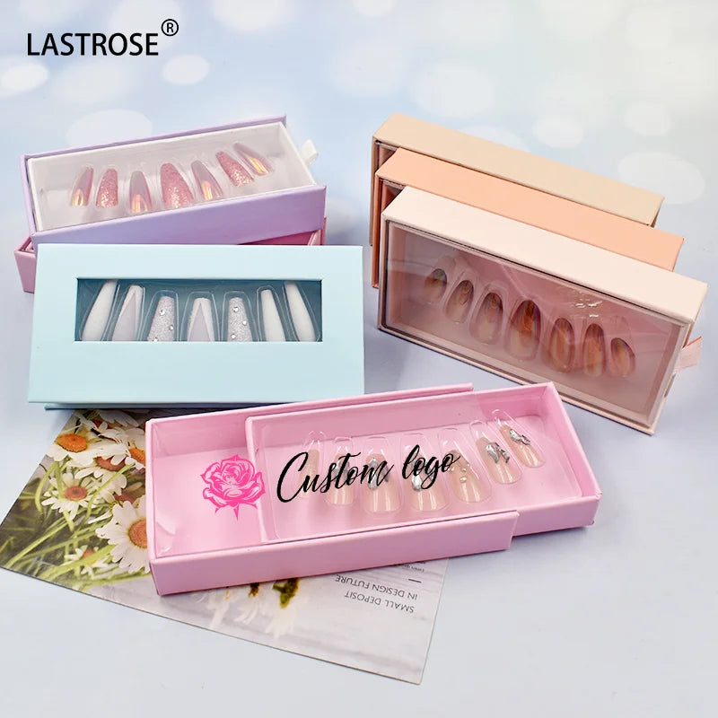 Empty False Nails Package Box Private Label Press on Nail Box Packaging for Long Nails with Matching Paper Card