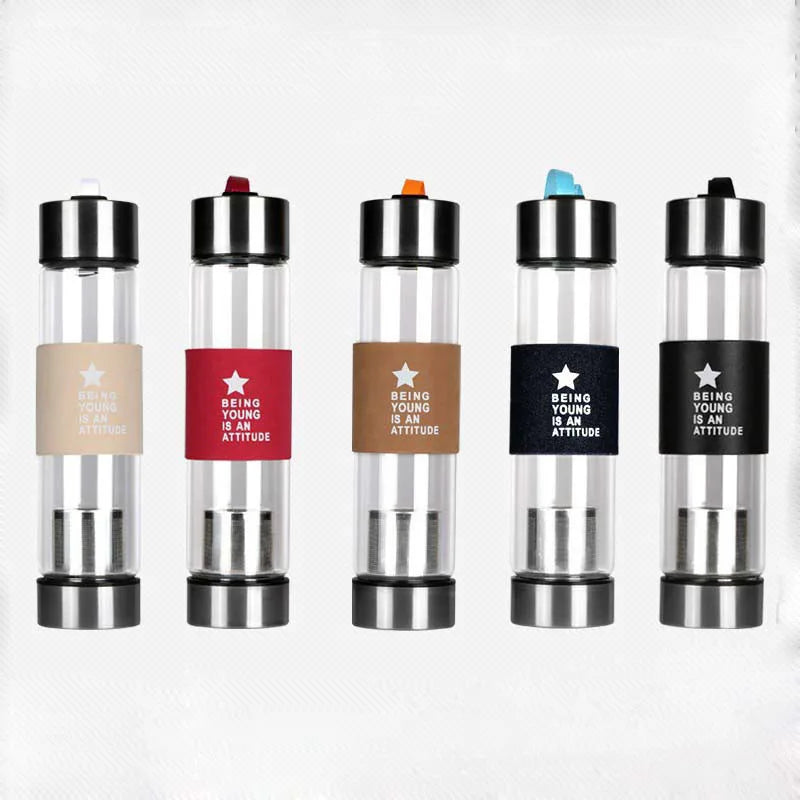 FX Factory Glass Water Bottle Handmade Borosilicate Glass Tea Bottle Unbreakable Portable Sports Bottle