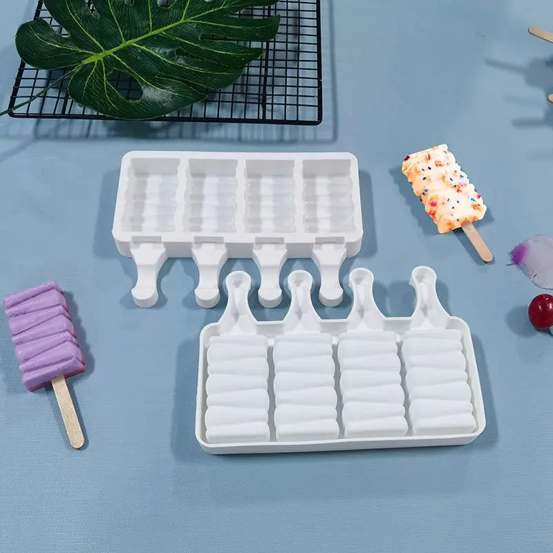 Large 8 Cavities Oval Shaped Silicone Ice Pop Molds with 100 Wooden Sticks Homemade Popsicle Maker Ice Cream Mold/