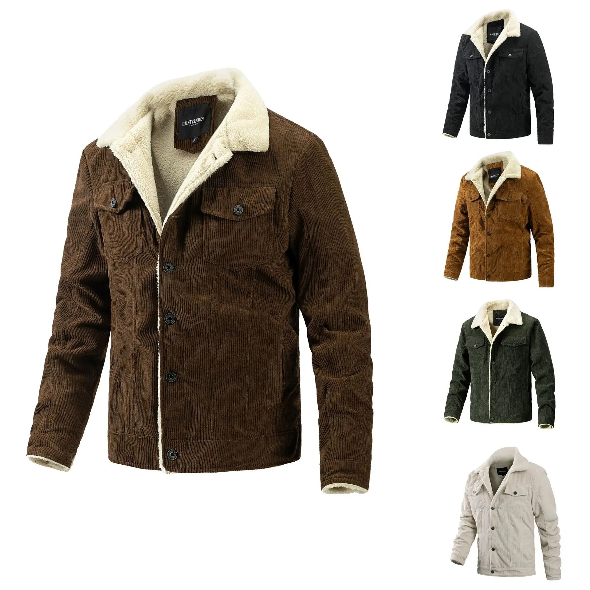 Jacket for Men Winter 2024  Fashion Casual Coat Woven Fleece Jacket With Turn-Down Collar and Belt Closure