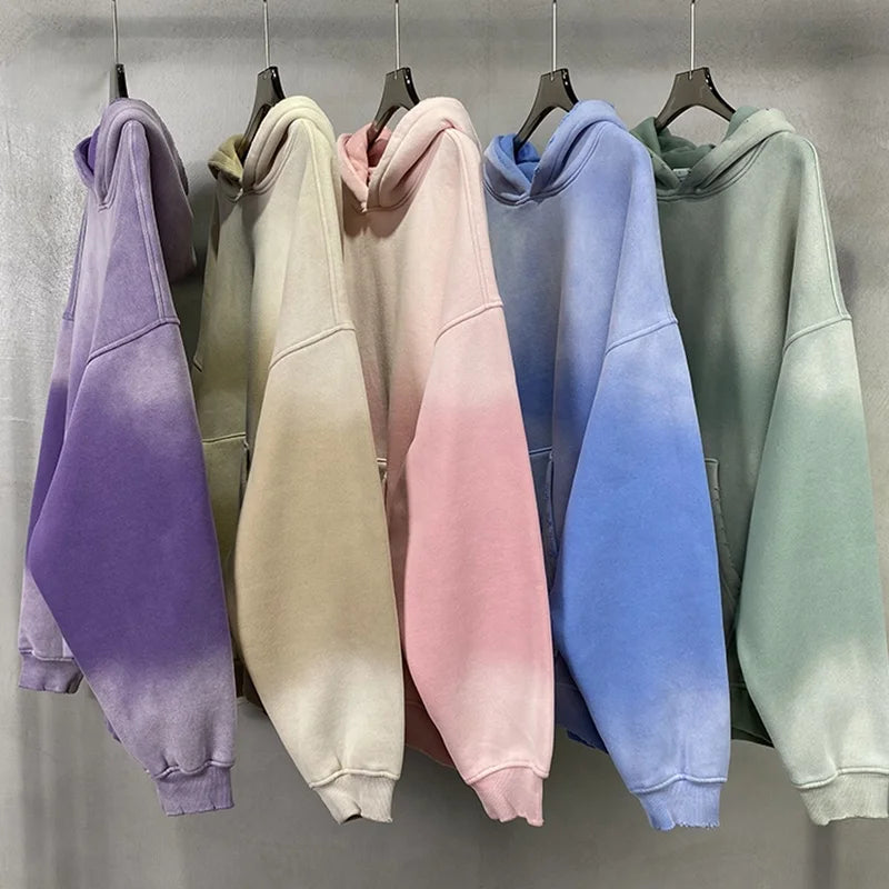 2025 Winter Solid Color Hooded Blank Fleece 100% Cotton Thick 360 GSM Oversized Drop Shoulder Heavy Weight Spray Dyed 3D