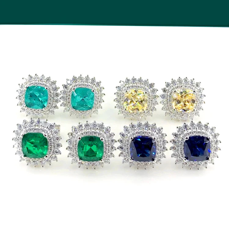 Simple Snowflake Stud Earrings Jewelry for Women Square CZ Cubic Zircon Earrings S925 Silver Flower Stud Earrings