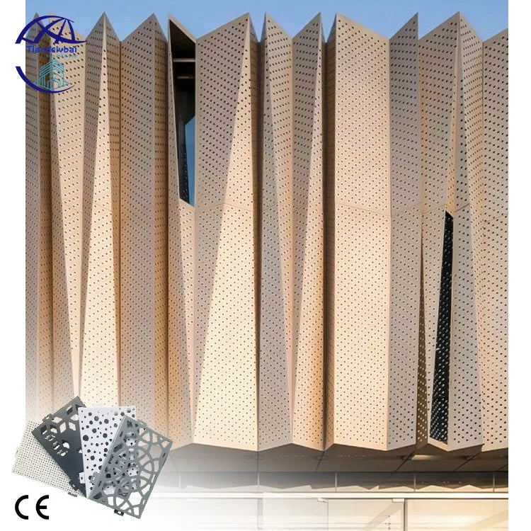 Modern Design Metal Facade System Aluminum Perforated Panel CNC Laser Cutting Carved Aluminum Curtain Wall