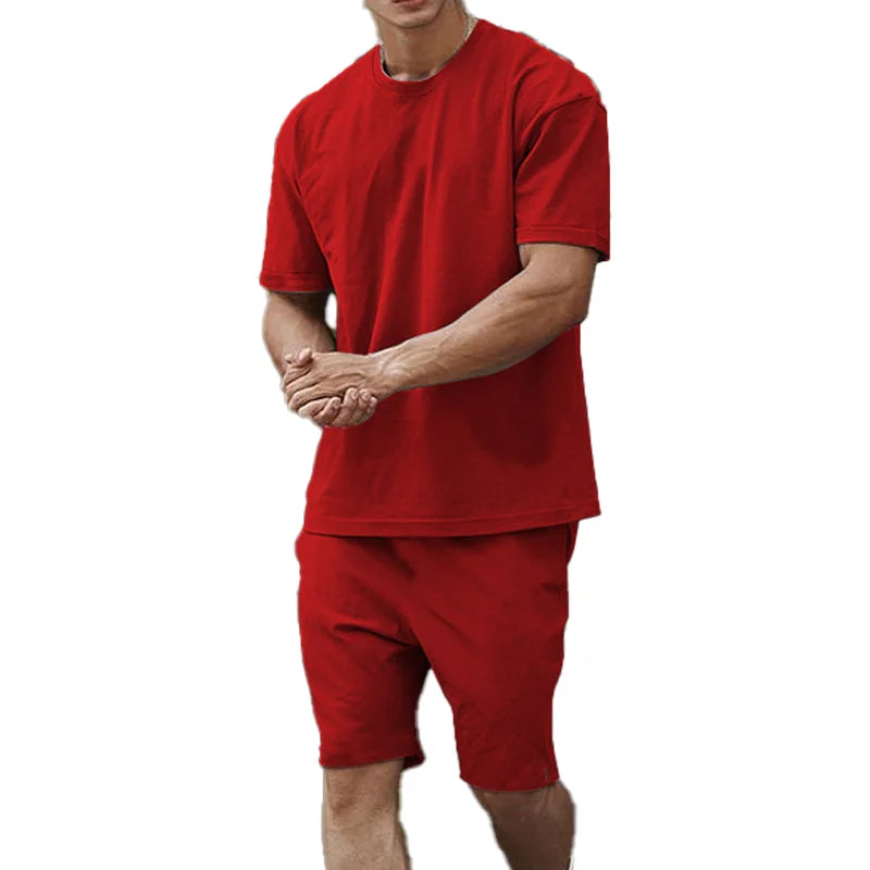 Custom Summer Plus Size Streetwear Jogging Sportswear Gym Tracksuit and Short 2 Piece Men T Shirt Set