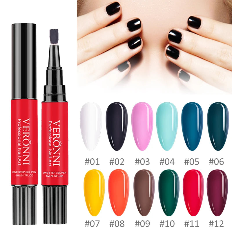 12 Color 3 in 1 One Step Gel Nail Polish Nail Art Gel Polish Pencil Soak Off Nail Polish