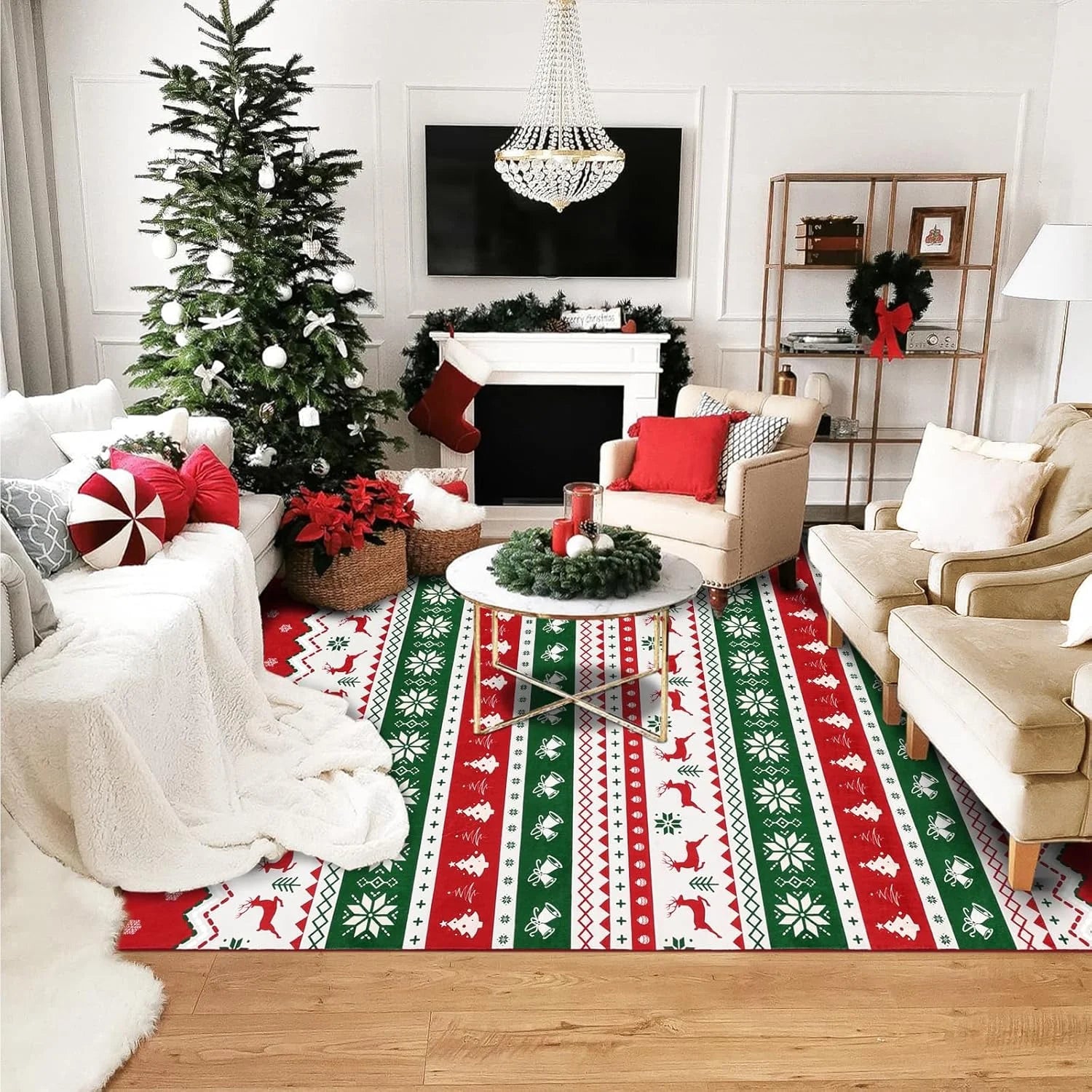Modern Christmas Rectangle Faux Cashmere Rug Non-Slip for Living Room Bedroom Kids Room Dorm Kitchen Cute Design Polyester