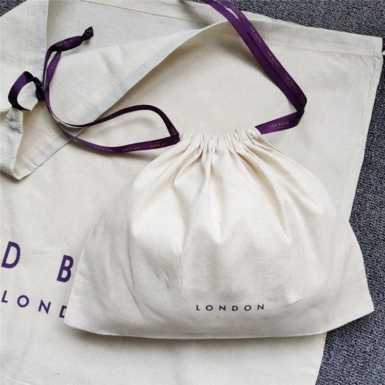 Custom Logo Double String Shoe Dust Shopping Bags Cotton Dust Bag Drawstring Bag Recycled Soft Cotton Flannel Satin Ribbon CH CP