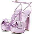 Trendy Women Purple High Heels Sandals Chunky Platform Ankle Buckle Strap Shoes