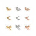 Zuola Wholesale Piercing Studs Earring 18K Real Gold Plated Jewelry Star Moon Shiny Zircon Ear Cartilage Unisex Daily Wear